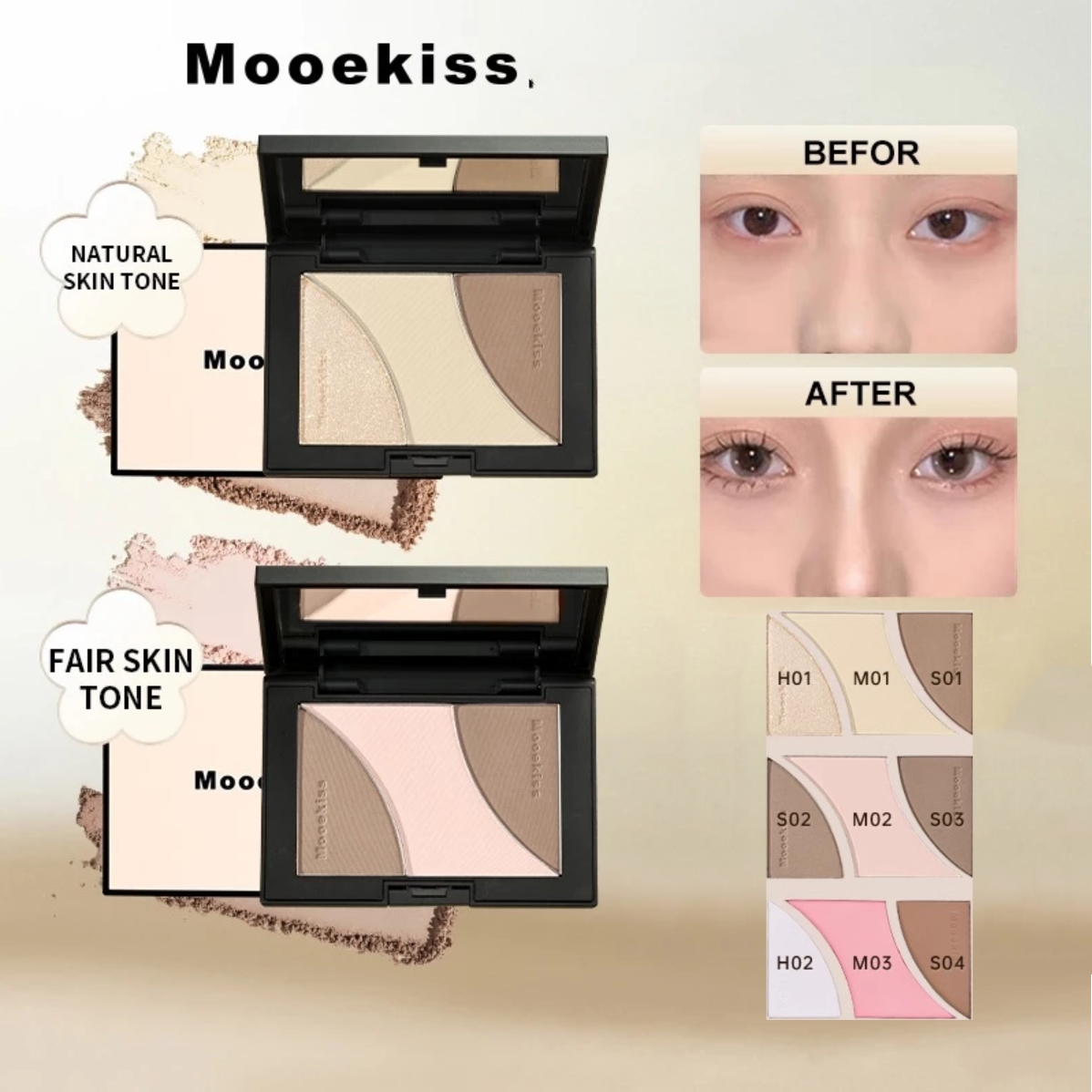 Highlighter Bronzer Palette - Mooekiss Placa de contorno de três